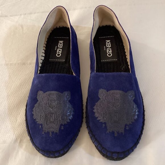 Kenzo Paris Blue Suede Tiger Espadrilles - Picture 1 of 8